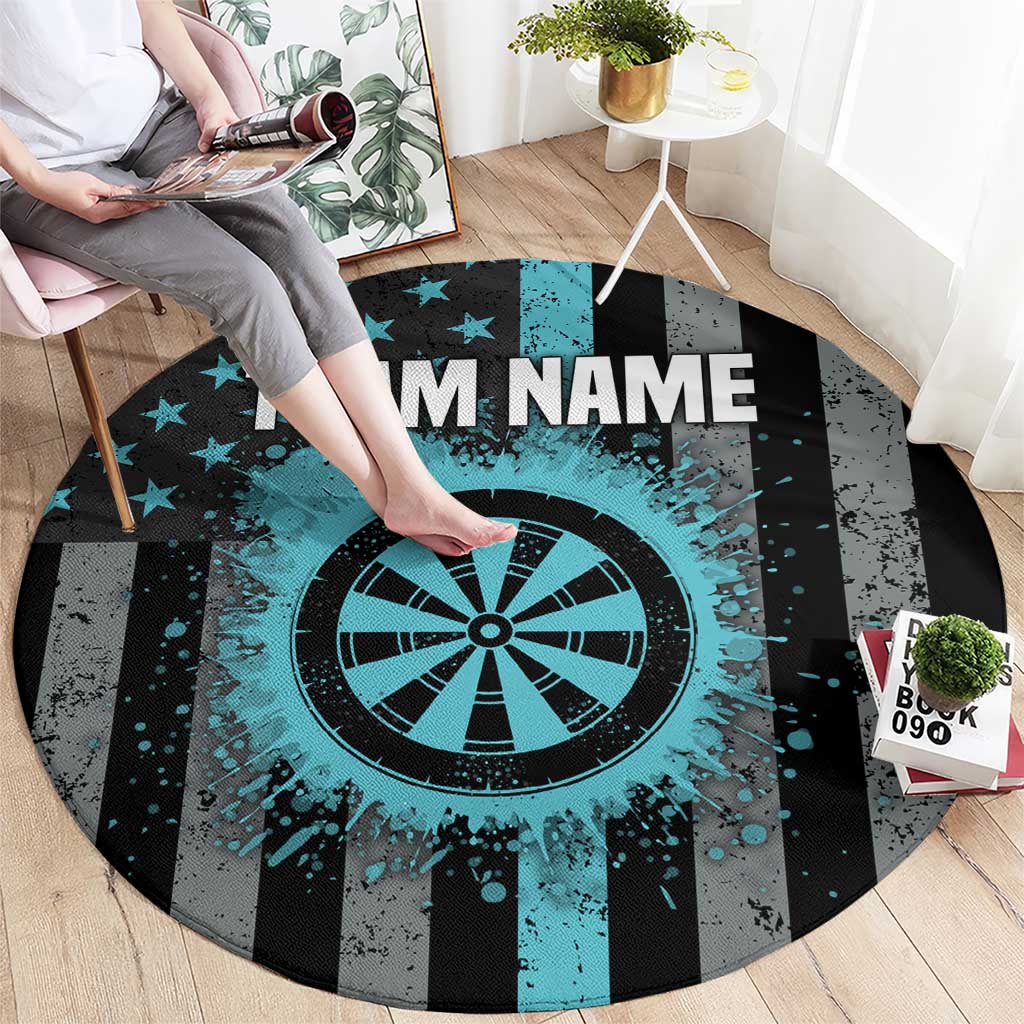 Custom Turquoise US Patriotic Darts Round Carpet Blue American Flag Pattern - Grunge Paint Splatter - Wonder Print Shop