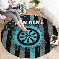 Custom Turquoise US Patriotic Darts Round Carpet Blue American Flag Pattern - Grunge Paint Splatter - Wonder Print Shop