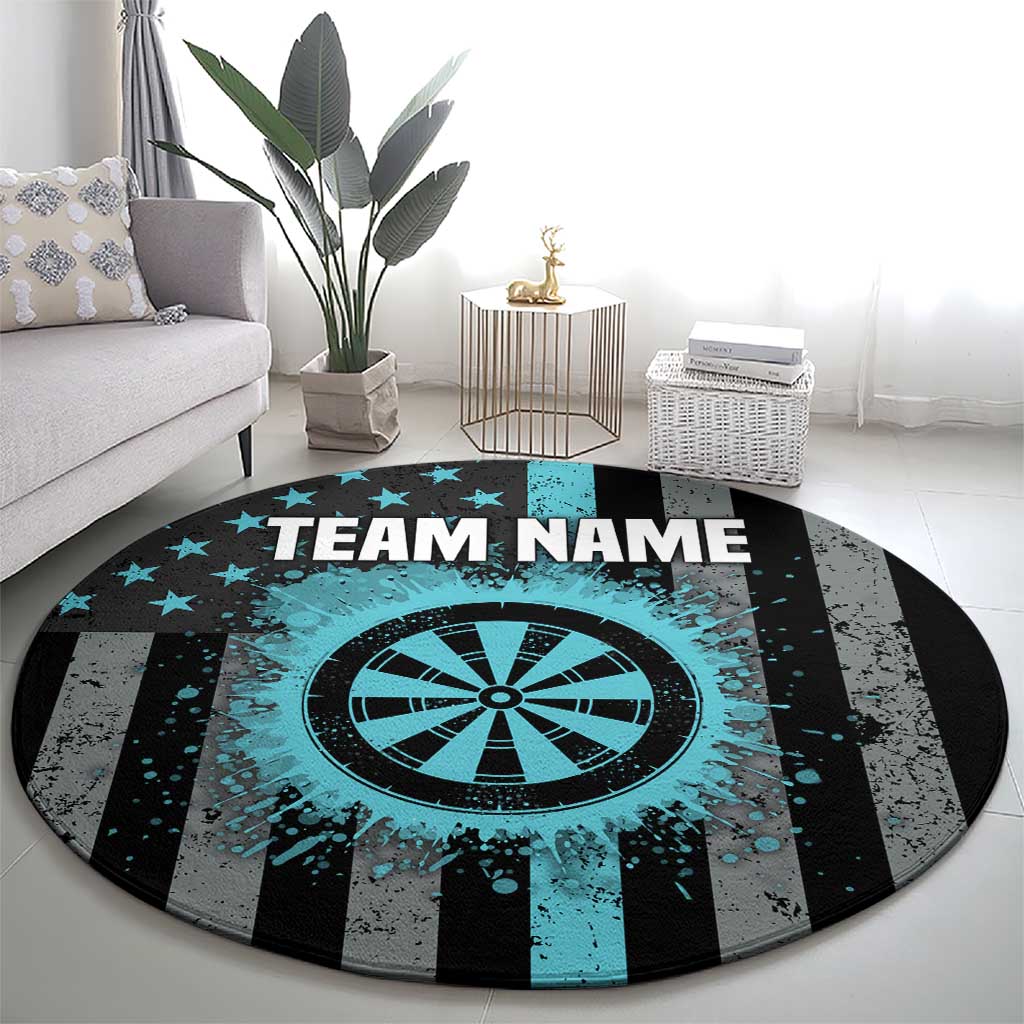 Custom Turquoise US Patriotic Darts Round Carpet Blue American Flag Pattern - Grunge Paint Splatter - Wonder Print Shop