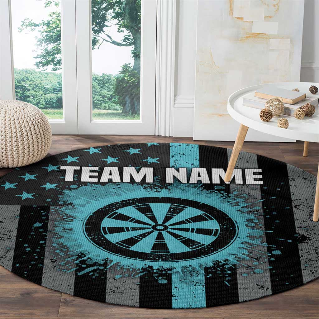 Custom Turquoise US Patriotic Darts Round Carpet Blue American Flag Pattern - Grunge Paint Splatter - Wonder Print Shop