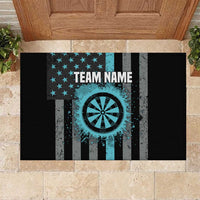 Custom Turquoise US Patriotic Darts Rubber Doormat Blue American Flag Pattern - Grunge Paint Splatter - Wonder Print Shop