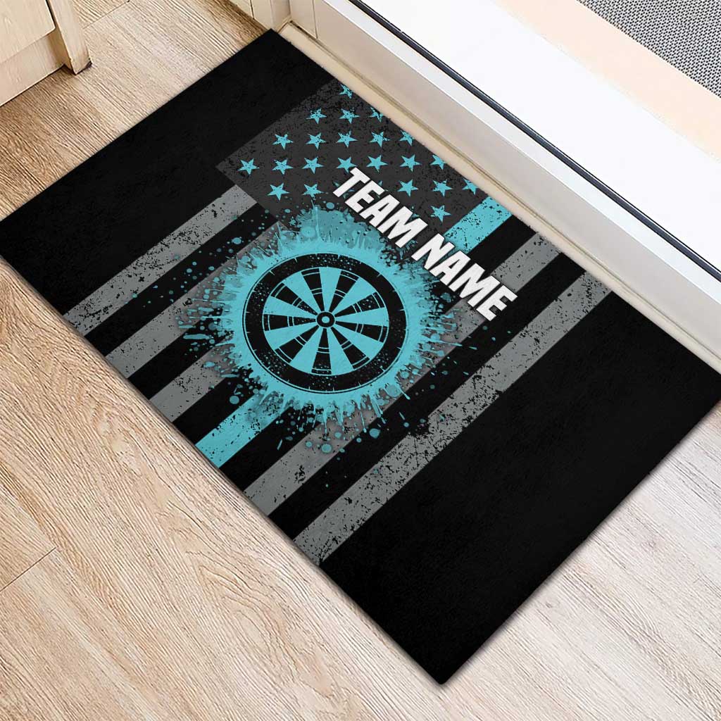 Custom Turquoise US Patriotic Darts Rubber Doormat Blue American Flag Pattern - Grunge Paint Splatter - Wonder Print Shop