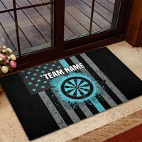 Custom Turquoise US Patriotic Darts Rubber Doormat Blue American Flag Pattern - Grunge Paint Splatter - Wonder Print Shop