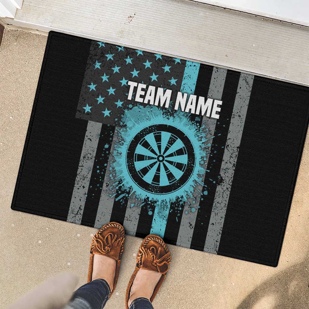 Custom Turquoise US Patriotic Darts Rubber Doormat Blue American Flag Pattern - Grunge Paint Splatter - Wonder Print Shop