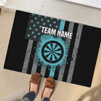 Custom Turquoise US Patriotic Darts Rubber Doormat Blue American Flag Pattern - Grunge Paint Splatter - Wonder Print Shop