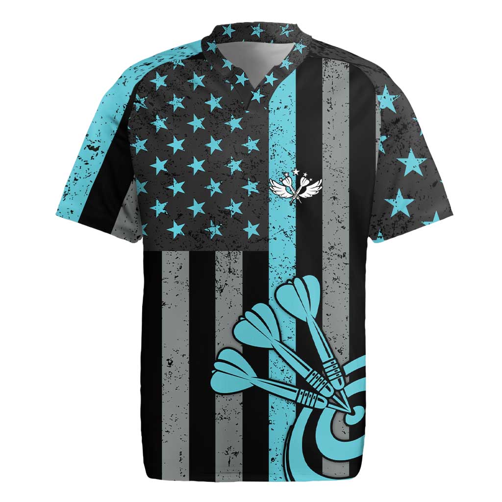 Custom Turquoise US Patriotic Darts Rugby Jersey Blue American Flag Pattern - Grunge Paint Splatter - Wonder Print Shop