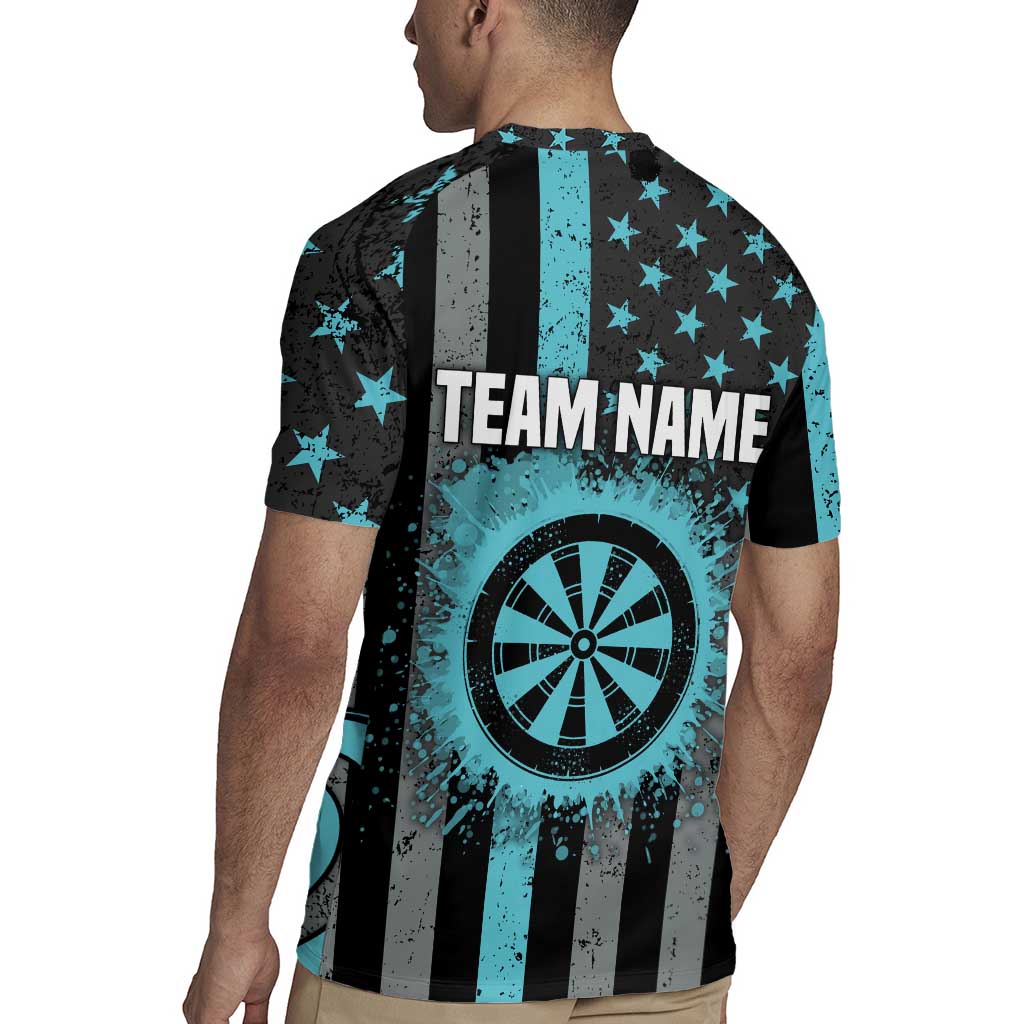 Custom Turquoise US Patriotic Darts Rugby Jersey Blue American Flag Pattern - Grunge Paint Splatter - Wonder Print Shop