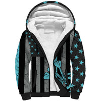 Custom Turquoise US Patriotic Darts Sherpa Hoodie Blue American Flag Pattern - Grunge Paint Splatter - Wonder Print Shop