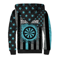 Custom Turquoise US Patriotic Darts Sherpa Hoodie Blue American Flag Pattern - Grunge Paint Splatter - Wonder Print Shop