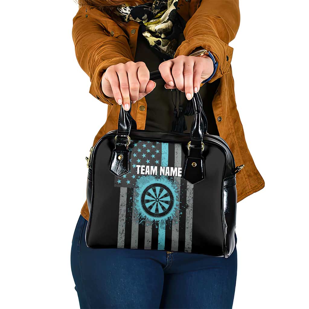 Custom Turquoise US Patriotic Darts Shoulder Handbag Blue American Flag Pattern - Grunge Paint Splatter - Wonder Print Shop
