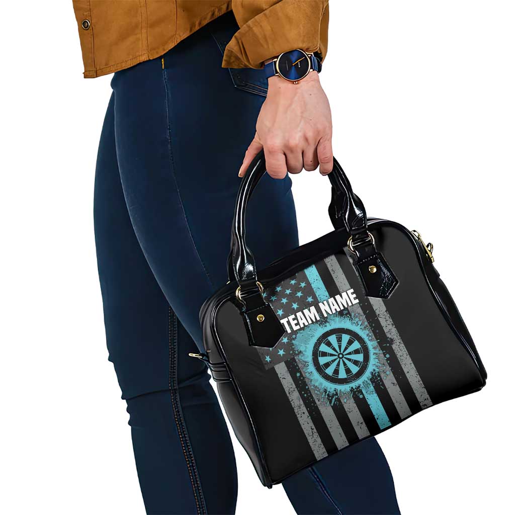 Custom Turquoise US Patriotic Darts Shoulder Handbag Blue American Flag Pattern - Grunge Paint Splatter - Wonder Print Shop