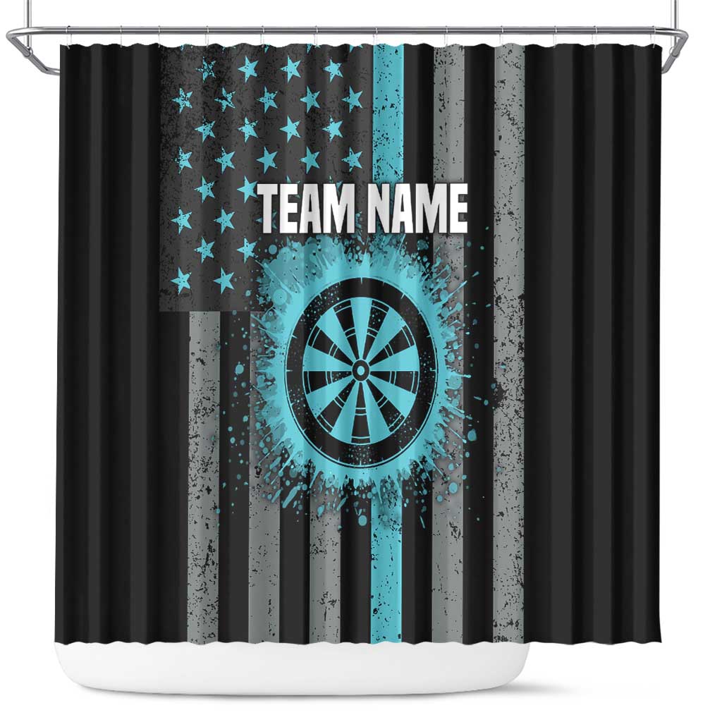 Custom Turquoise US Patriotic Darts Shower Curtain Blue American Flag Pattern - Grunge Paint Splatter - Wonder Print Shop