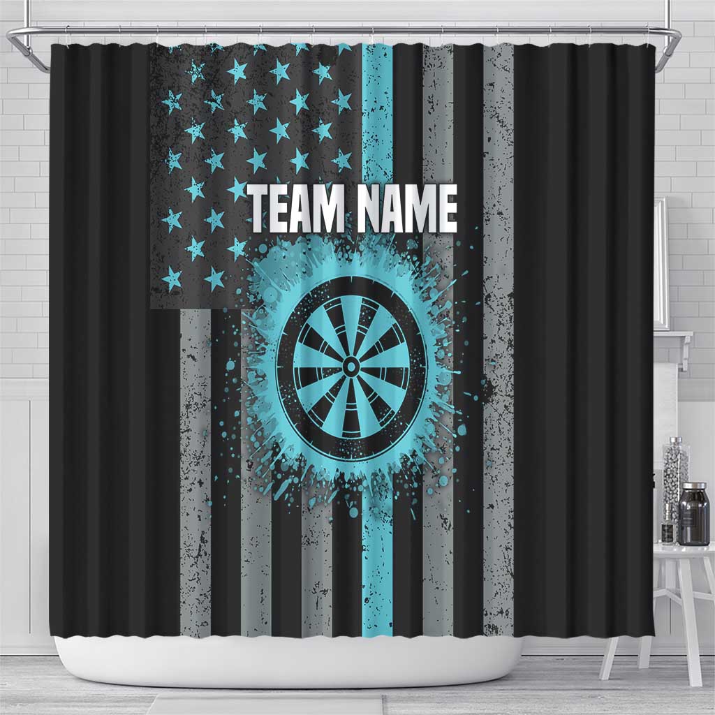 Custom Turquoise US Patriotic Darts Shower Curtain Blue American Flag Pattern - Grunge Paint Splatter - Wonder Print Shop