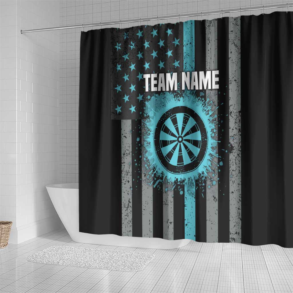Custom Turquoise US Patriotic Darts Shower Curtain Blue American Flag Pattern - Grunge Paint Splatter - Wonder Print Shop