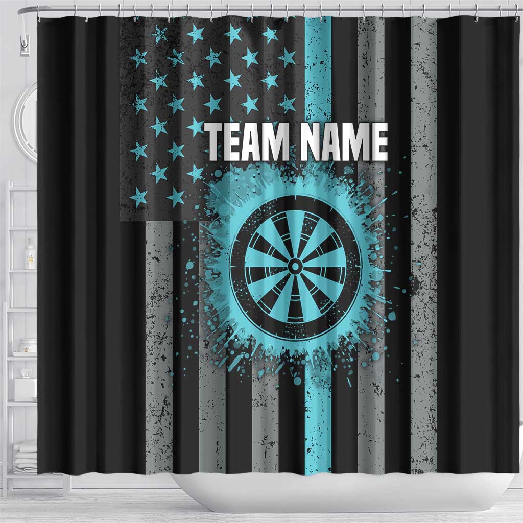 Custom Turquoise US Patriotic Darts Shower Curtain Blue American Flag Pattern - Grunge Paint Splatter - Wonder Print Shop