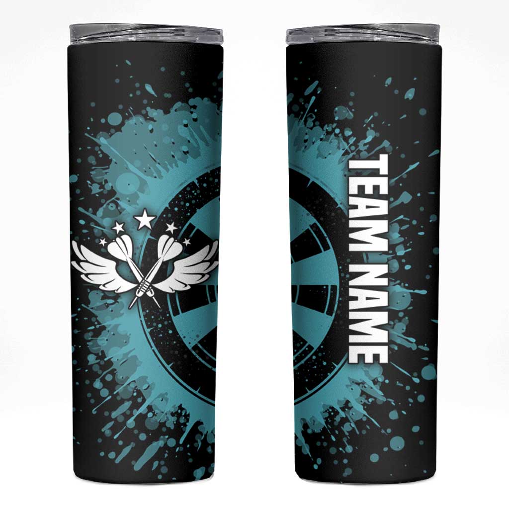 Custom Turquoise US Patriotic Darts Skinny Tumbler Blue American Flag Pattern - Grunge Paint Splatter - Wonder Print Shop