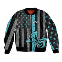 Custom Turquoise US Patriotic Darts Sleeve Zip Bomber Jacket Blue American Flag Pattern - Grunge Paint Splatter - Wonder Print Shop
