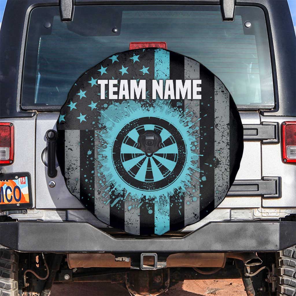 Custom Turquoise US Patriotic Darts Spare Tire Cover Blue American Flag Pattern - Grunge Paint Splatter - Wonder Print Shop
