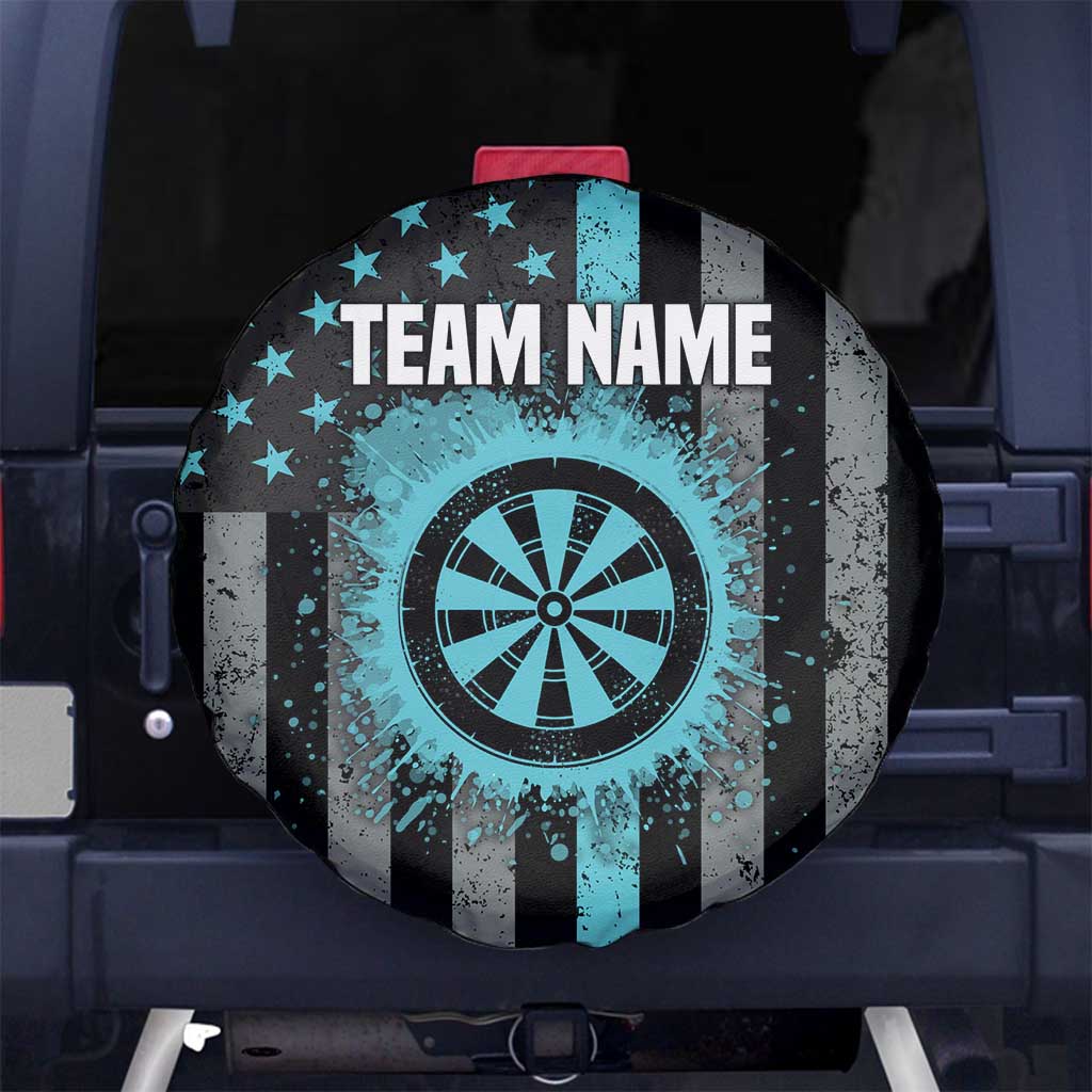 Custom Turquoise US Patriotic Darts Spare Tire Cover Blue American Flag Pattern - Grunge Paint Splatter - Wonder Print Shop