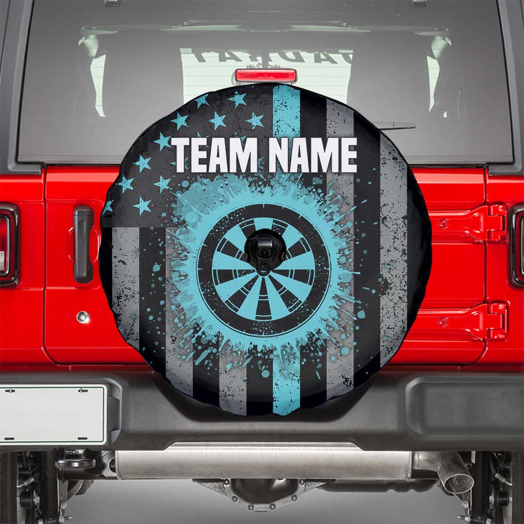 Custom Turquoise US Patriotic Darts Spare Tire Cover Blue American Flag Pattern - Grunge Paint Splatter - Wonder Print Shop