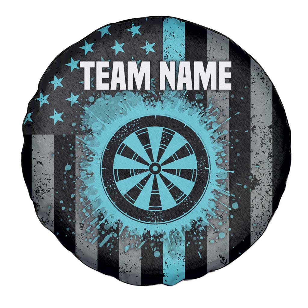 Custom Turquoise US Patriotic Darts Spare Tire Cover Blue American Flag Pattern - Grunge Paint Splatter - Wonder Print Shop