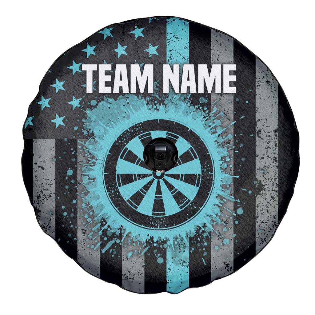 Custom Turquoise US Patriotic Darts Spare Tire Cover Blue American Flag Pattern - Grunge Paint Splatter - Wonder Print Shop