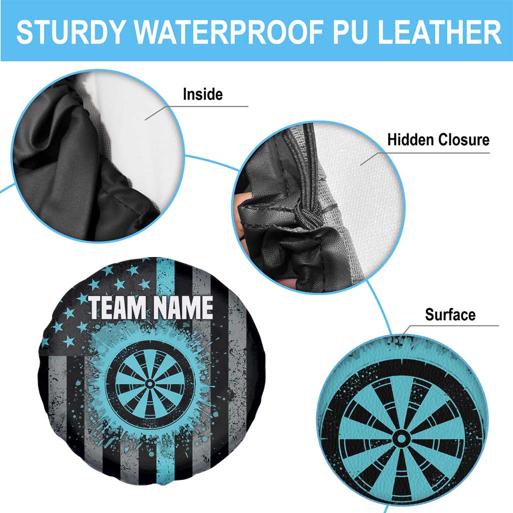 Custom Turquoise US Patriotic Darts Spare Tire Cover Blue American Flag Pattern - Grunge Paint Splatter - Wonder Print Shop