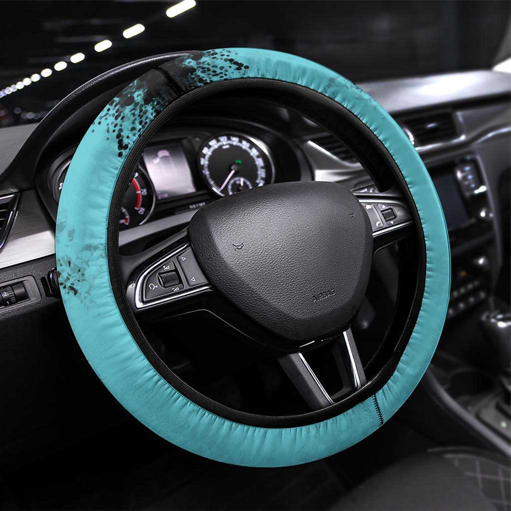 Turquoise US Patriotic Darts Steering Wheel Cover Blue American Flag Pattern - Grunge Paint Splatter - Wonder Print Shop