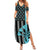 Custom Turquoise US Patriotic Darts Summer Maxi Dress Blue American Flag Pattern - Grunge Paint Splatter - Wonder Print Shop