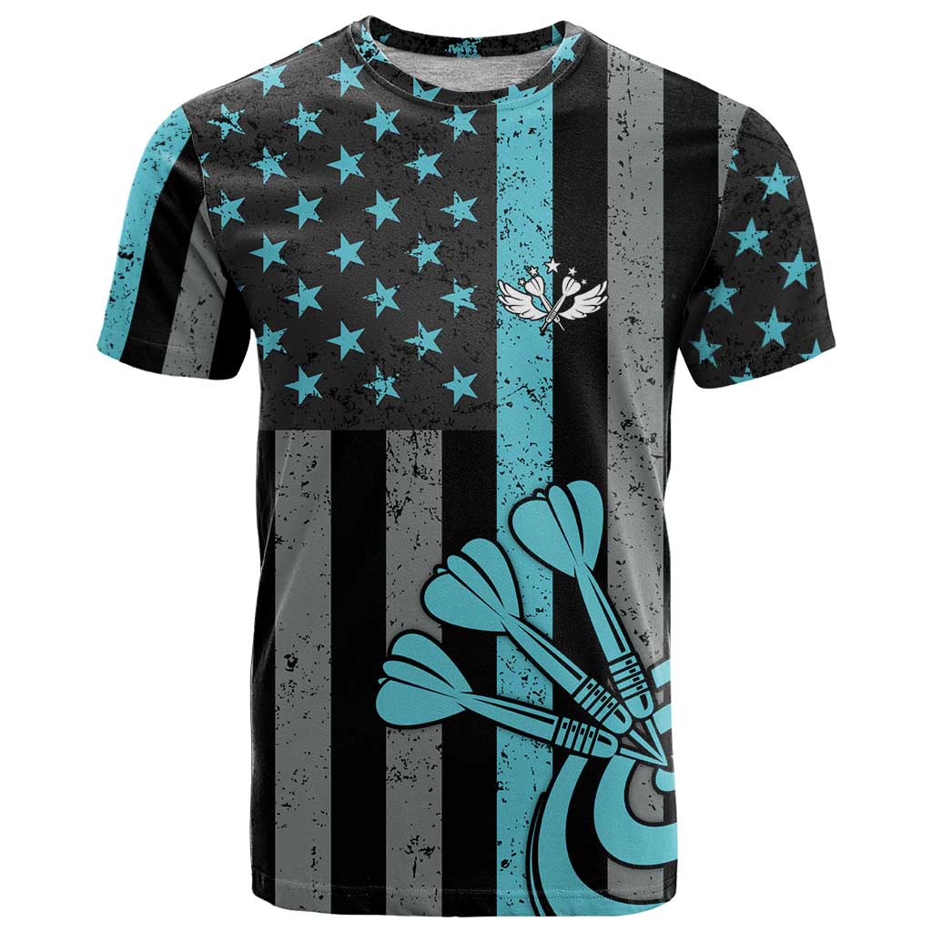 Custom Turquoise US Patriotic Darts T Shirt Blue American Flag Pattern - Grunge Paint Splatter - Wonder Print Shop