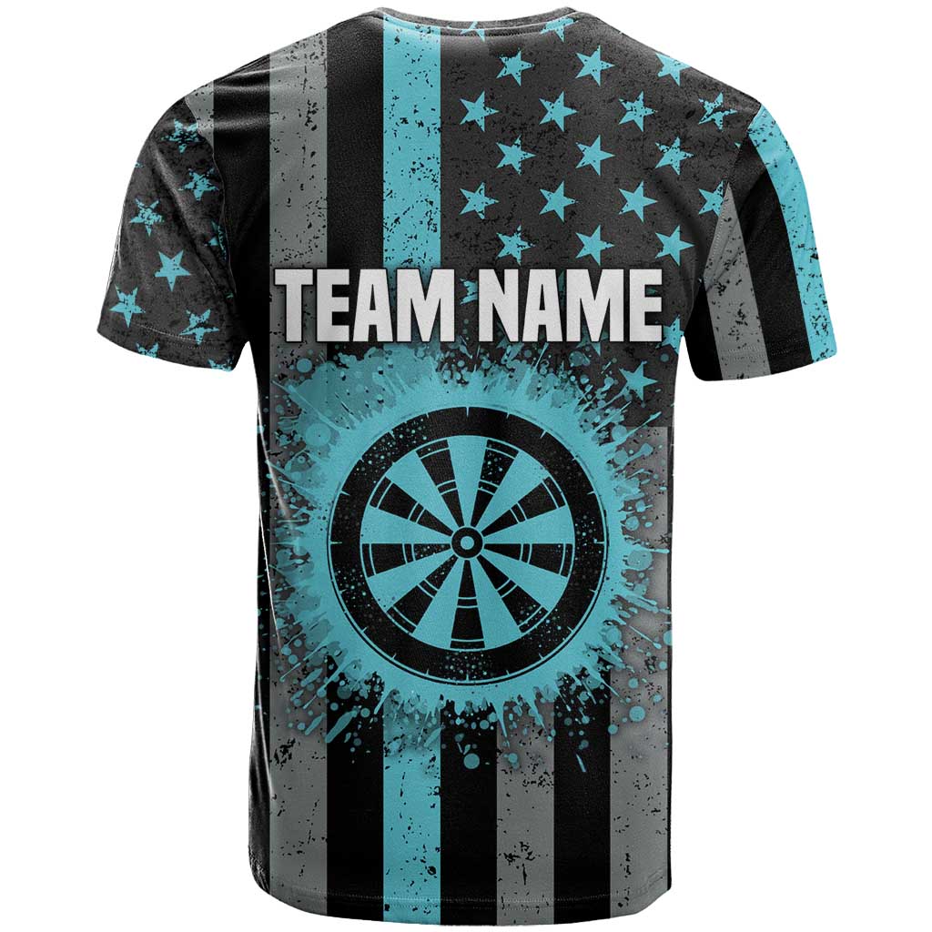 Custom Turquoise US Patriotic Darts T Shirt Blue American Flag Pattern - Grunge Paint Splatter - Wonder Print Shop
