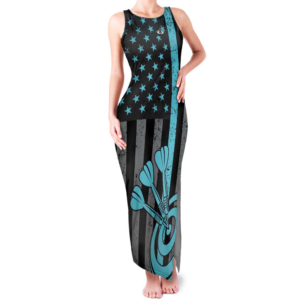 Custom Turquoise US Patriotic Darts Tank Maxi Dress Blue American Flag Pattern - Grunge Paint Splatter - Wonder Print Shop