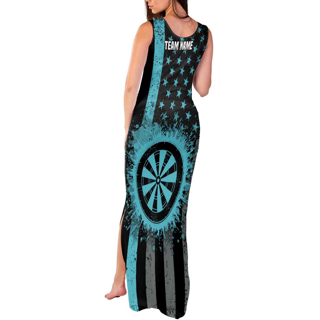 Custom Turquoise US Patriotic Darts Tank Maxi Dress Blue American Flag Pattern - Grunge Paint Splatter - Wonder Print Shop
