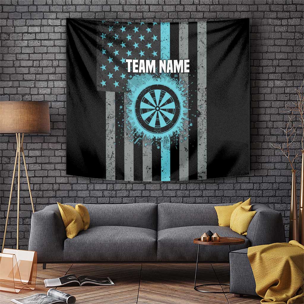 Custom Turquoise US Patriotic Darts Tapestry Blue American Flag Pattern - Grunge Paint Splatter - Wonder Print Shop