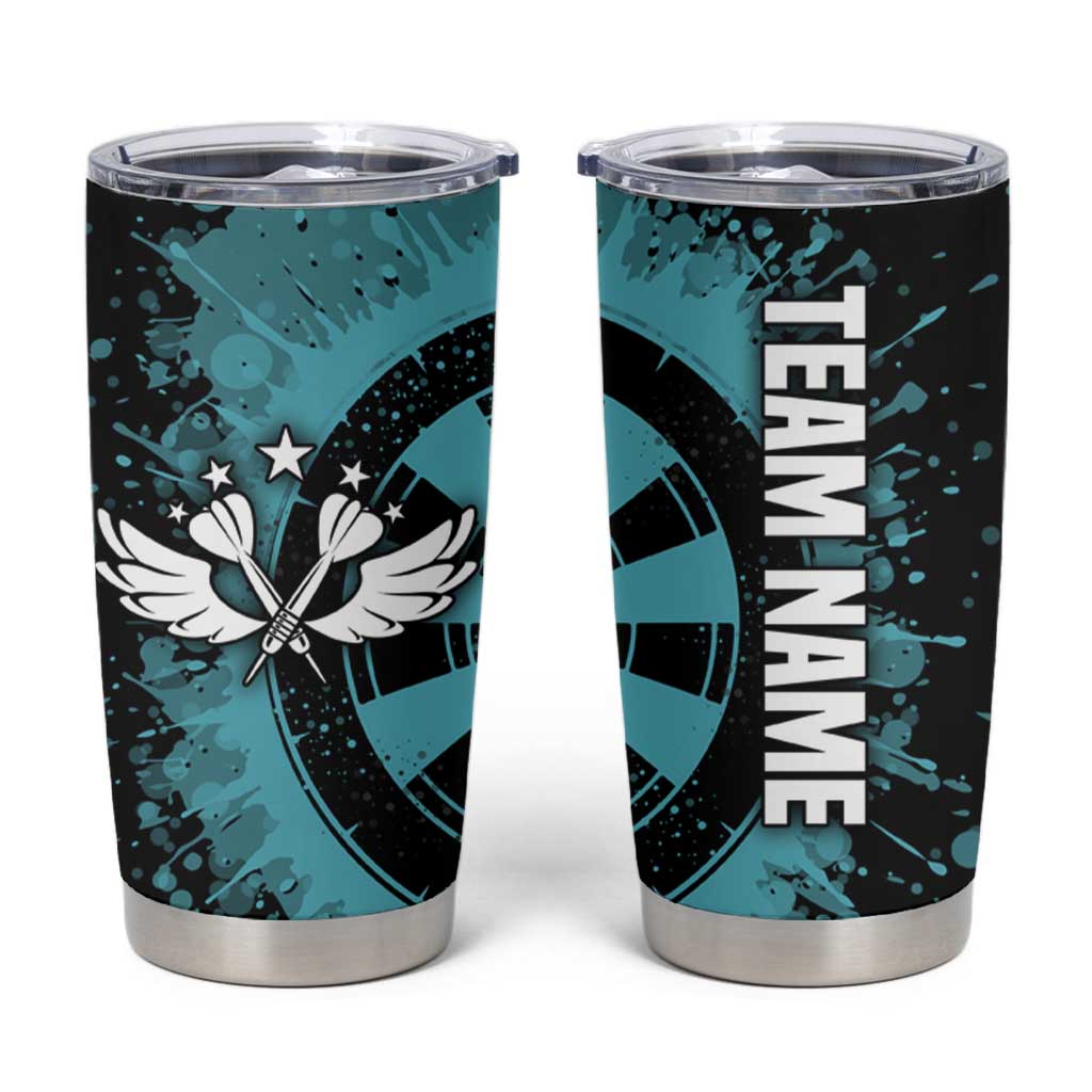 Custom Turquoise US Patriotic Darts Tumbler Cup Blue American Flag Pattern - Grunge Paint Splatter - Wonder Print Shop