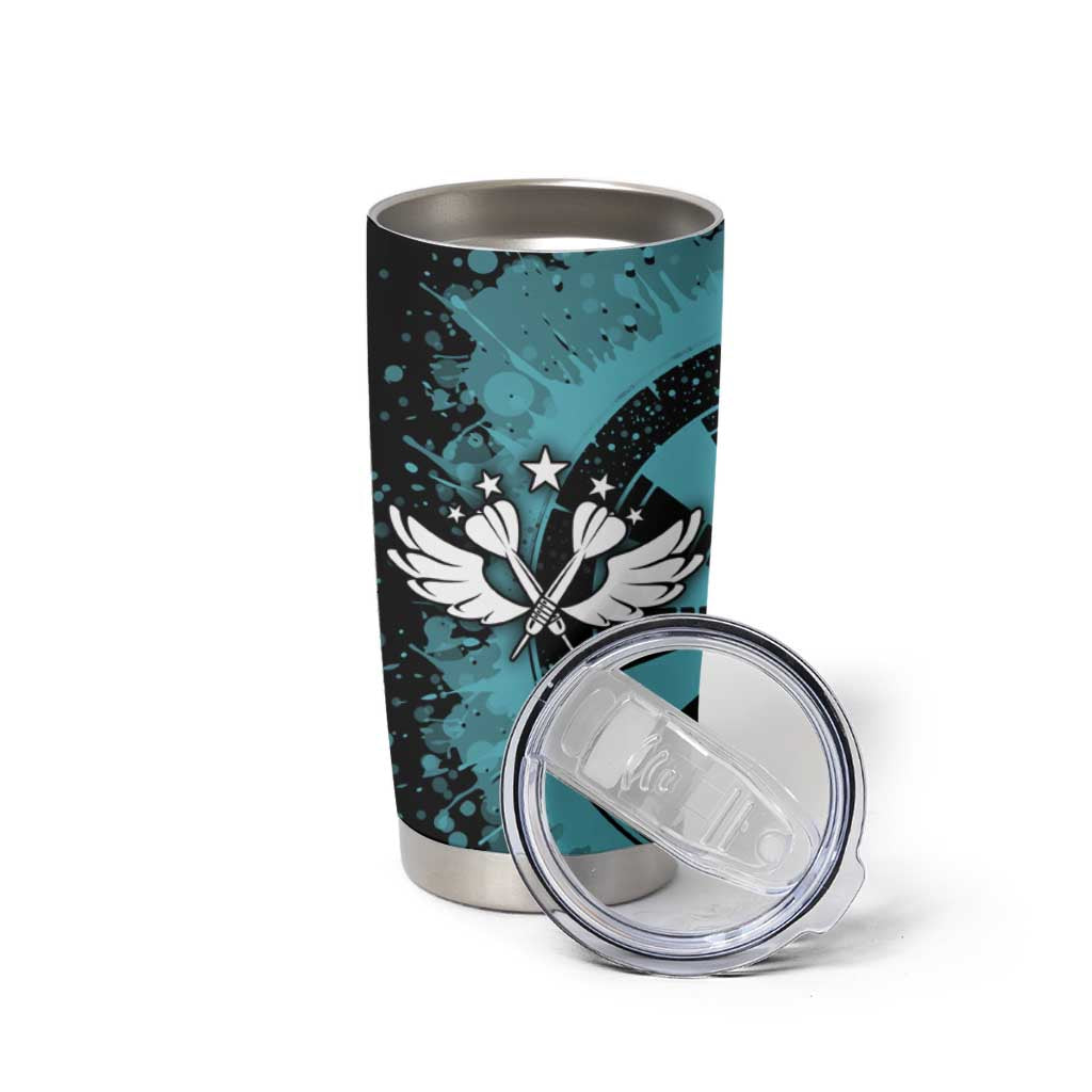 Custom Turquoise US Patriotic Darts Tumbler Cup Blue American Flag Pattern - Grunge Paint Splatter - Wonder Print Shop