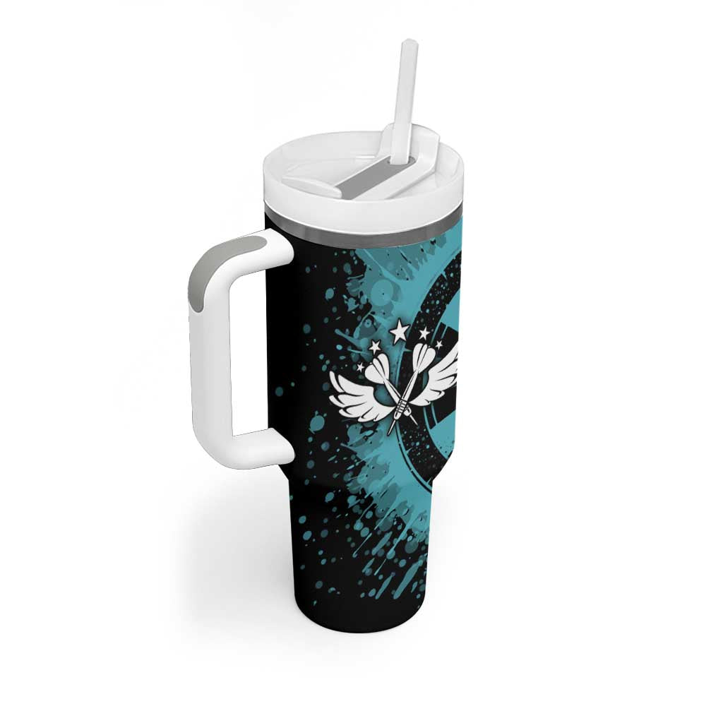 Custom Turquoise US Patriotic Darts Tumbler With Handle Blue American Flag Pattern - Grunge Paint Splatter - Wonder Print Shop