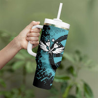 Custom Turquoise US Patriotic Darts Tumbler With Handle Blue American Flag Pattern - Grunge Paint Splatter - Wonder Print Shop
