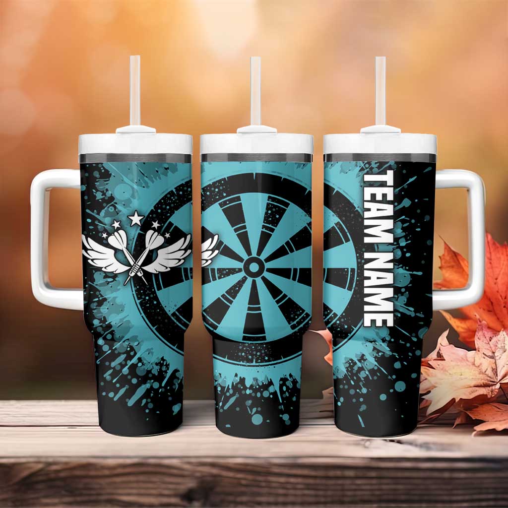 Custom Turquoise US Patriotic Darts Tumbler With Handle Blue American Flag Pattern - Grunge Paint Splatter - Wonder Print Shop