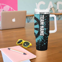 Custom Turquoise US Patriotic Darts Tumbler With Handle Blue American Flag Pattern - Grunge Paint Splatter - Wonder Print Shop