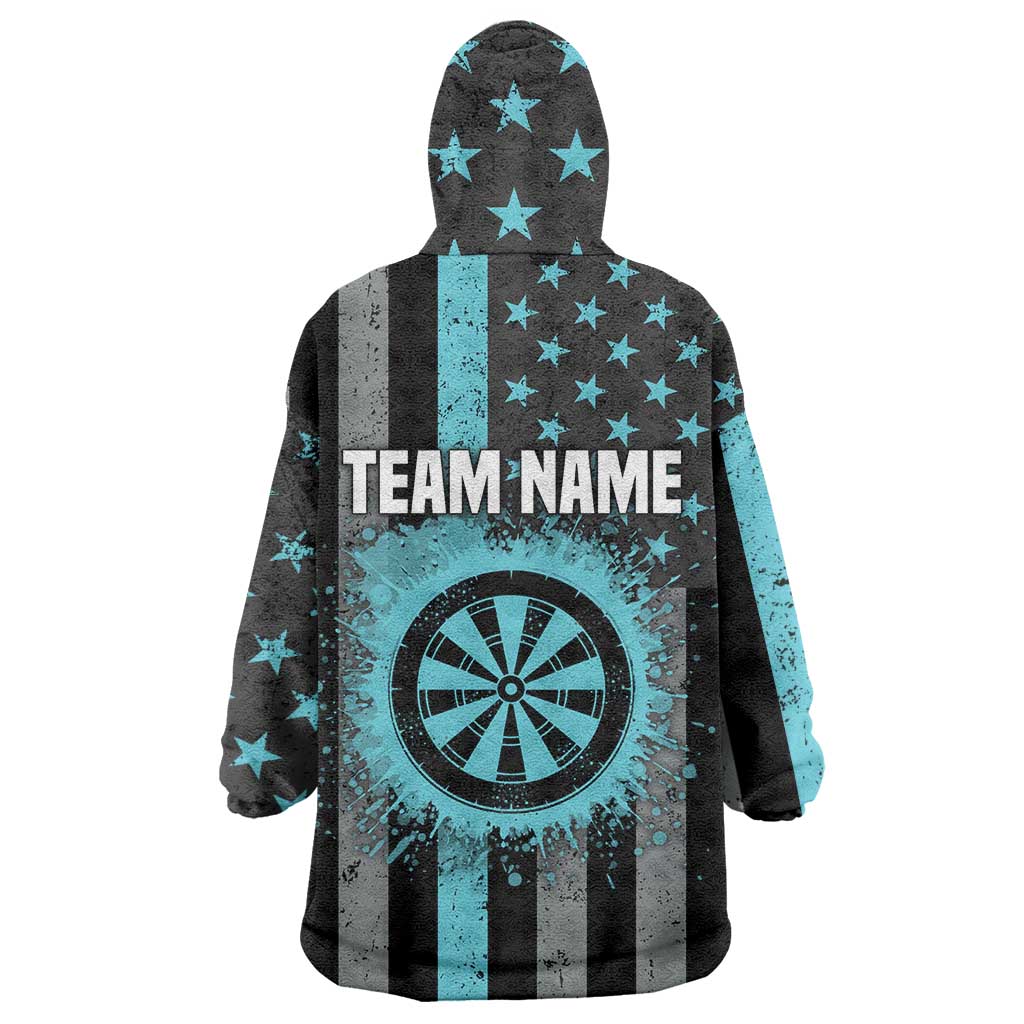 Custom Turquoise US Patriotic Darts Wearable Blanket Hoodie Blue American Flag Pattern - Grunge Paint Splatter - Wonder Print Shop
