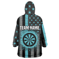 Custom Turquoise US Patriotic Darts Wearable Blanket Hoodie Blue American Flag Pattern - Grunge Paint Splatter - Wonder Print Shop
