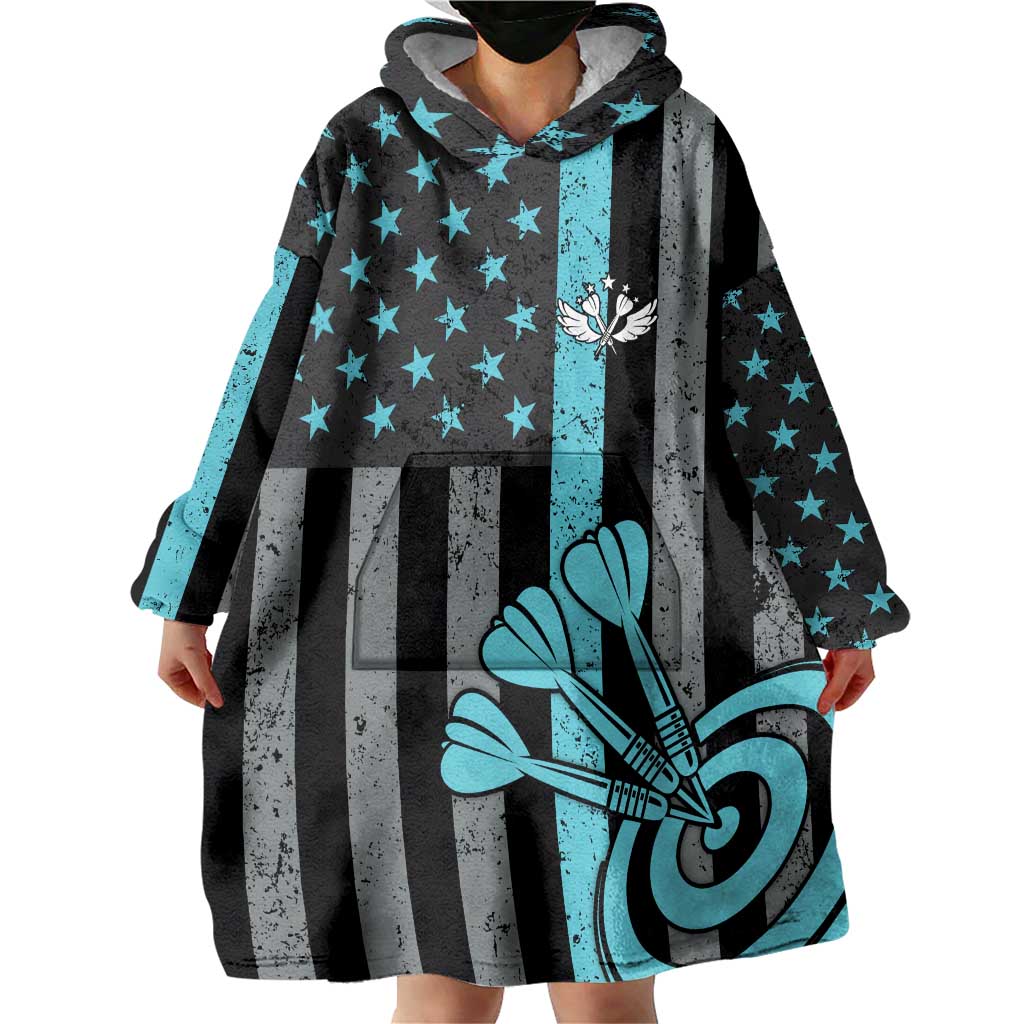 Custom Turquoise US Patriotic Darts Wearable Blanket Hoodie Blue American Flag Pattern - Grunge Paint Splatter - Wonder Print Shop