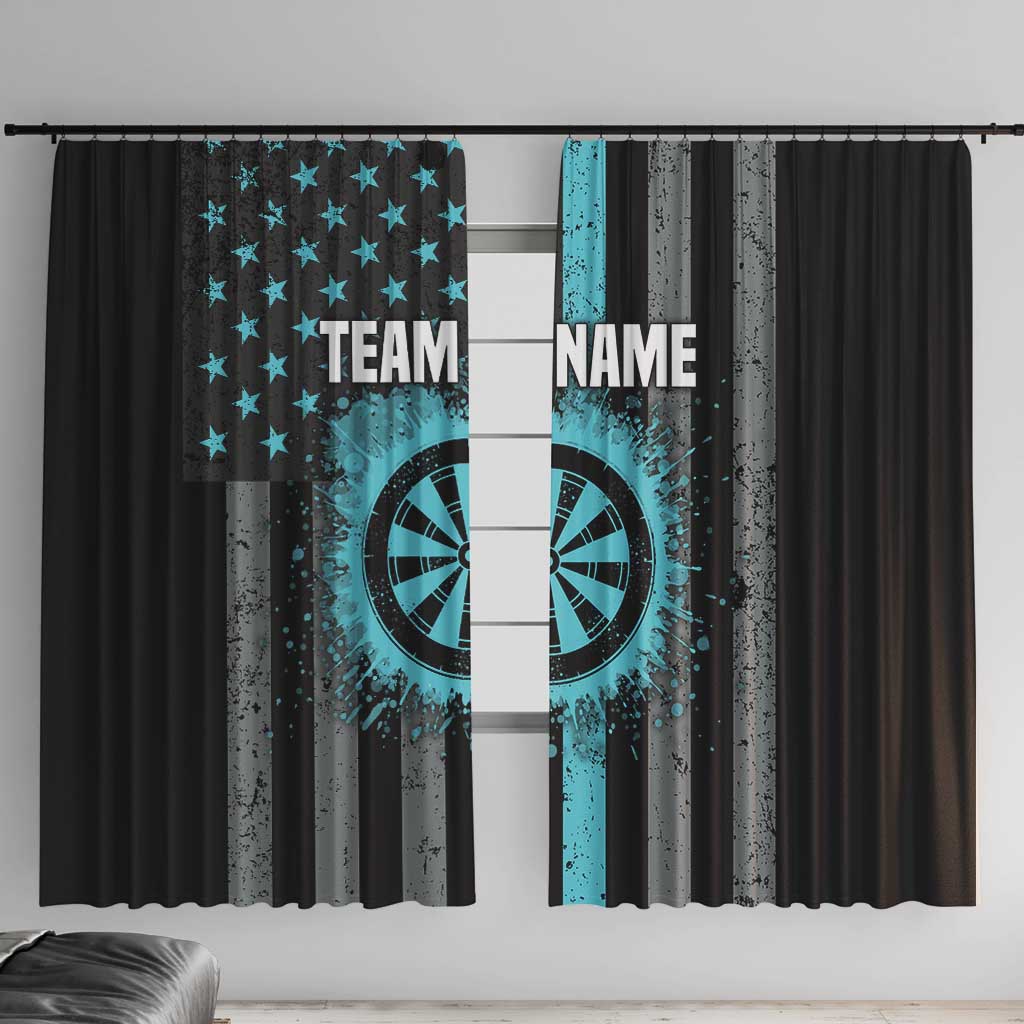 Custom Turquoise US Patriotic Darts Window Curtain Blue American Flag Pattern - Grunge Paint Splatter - Wonder Print Shop