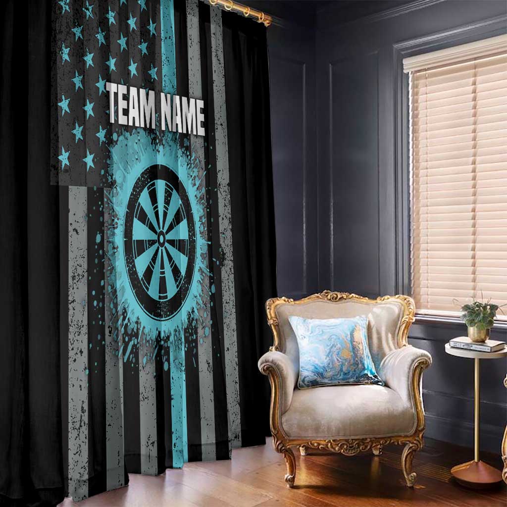 Custom Turquoise US Patriotic Darts Window Curtain Blue American Flag Pattern - Grunge Paint Splatter - Wonder Print Shop