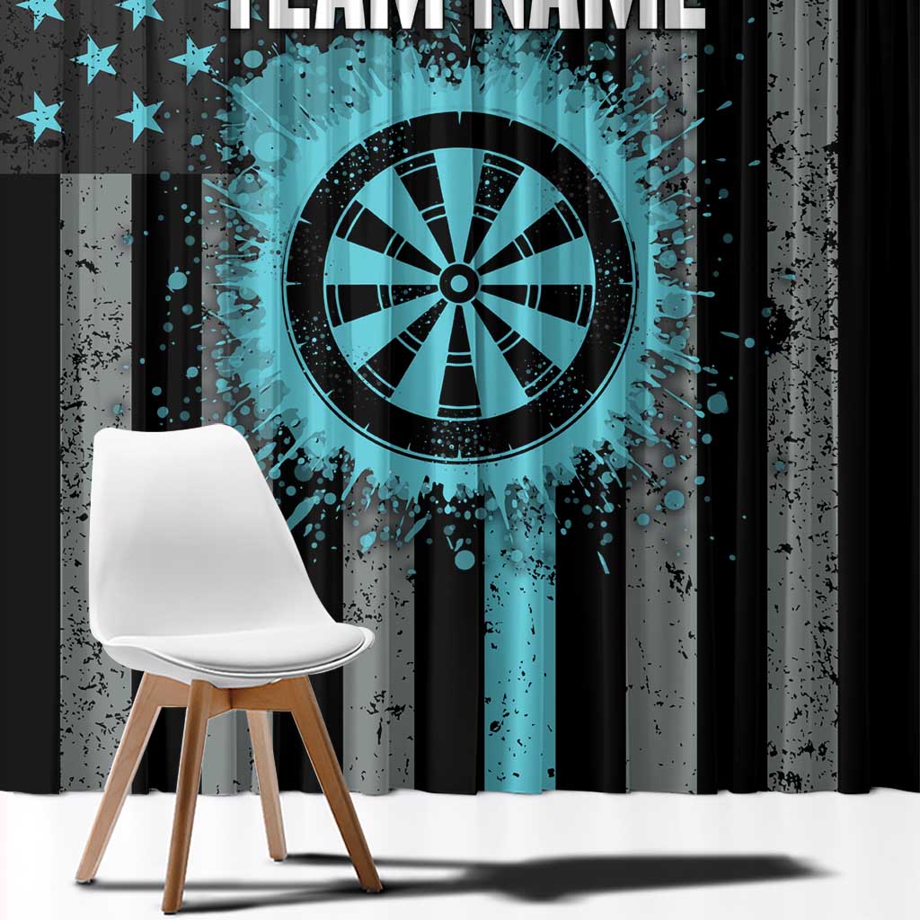Custom Turquoise US Patriotic Darts Window Curtain Blue American Flag Pattern - Grunge Paint Splatter - Wonder Print Shop