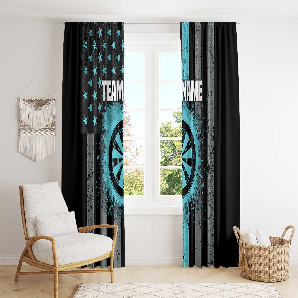 Custom Turquoise US Patriotic Darts Window Curtain Blue American Flag Pattern - Grunge Paint Splatter - Wonder Print Shop