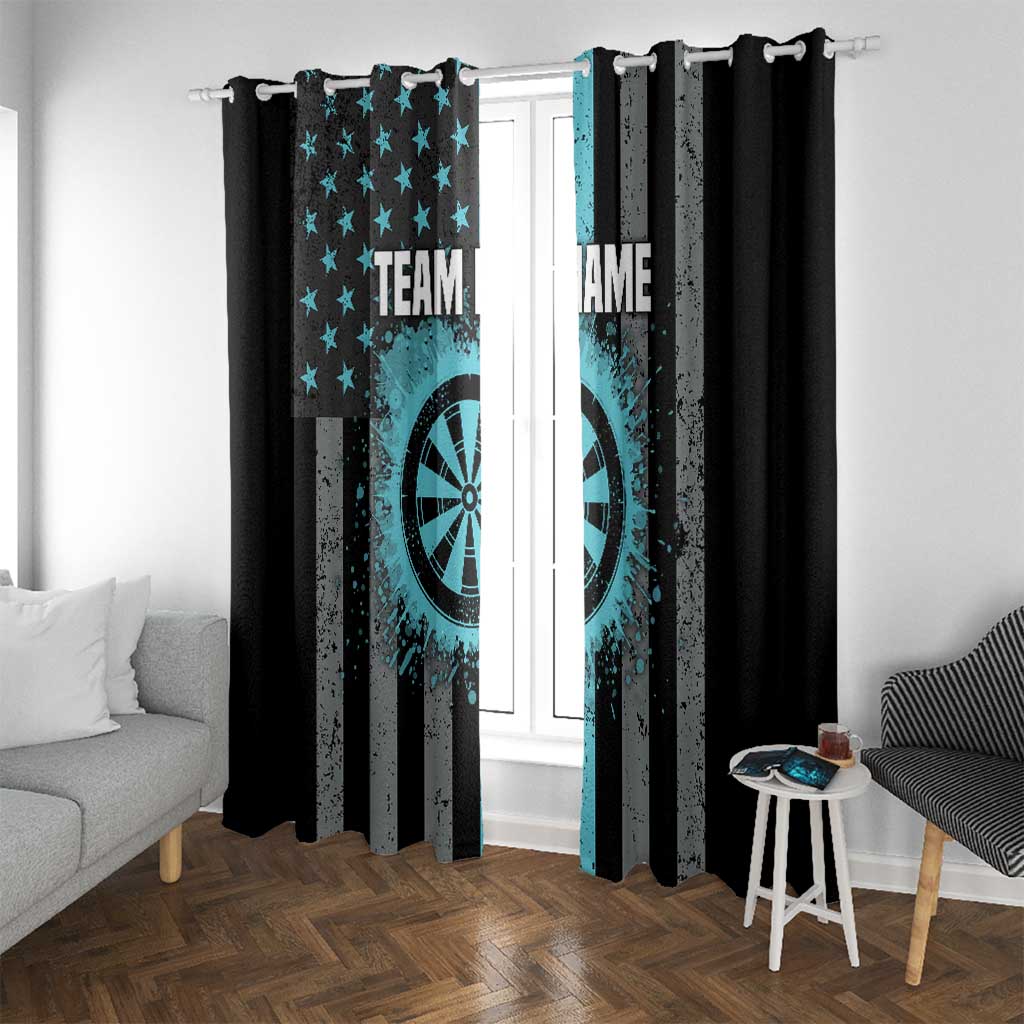 Custom Turquoise US Patriotic Darts Window Curtain Blue American Flag Pattern - Grunge Paint Splatter - Wonder Print Shop