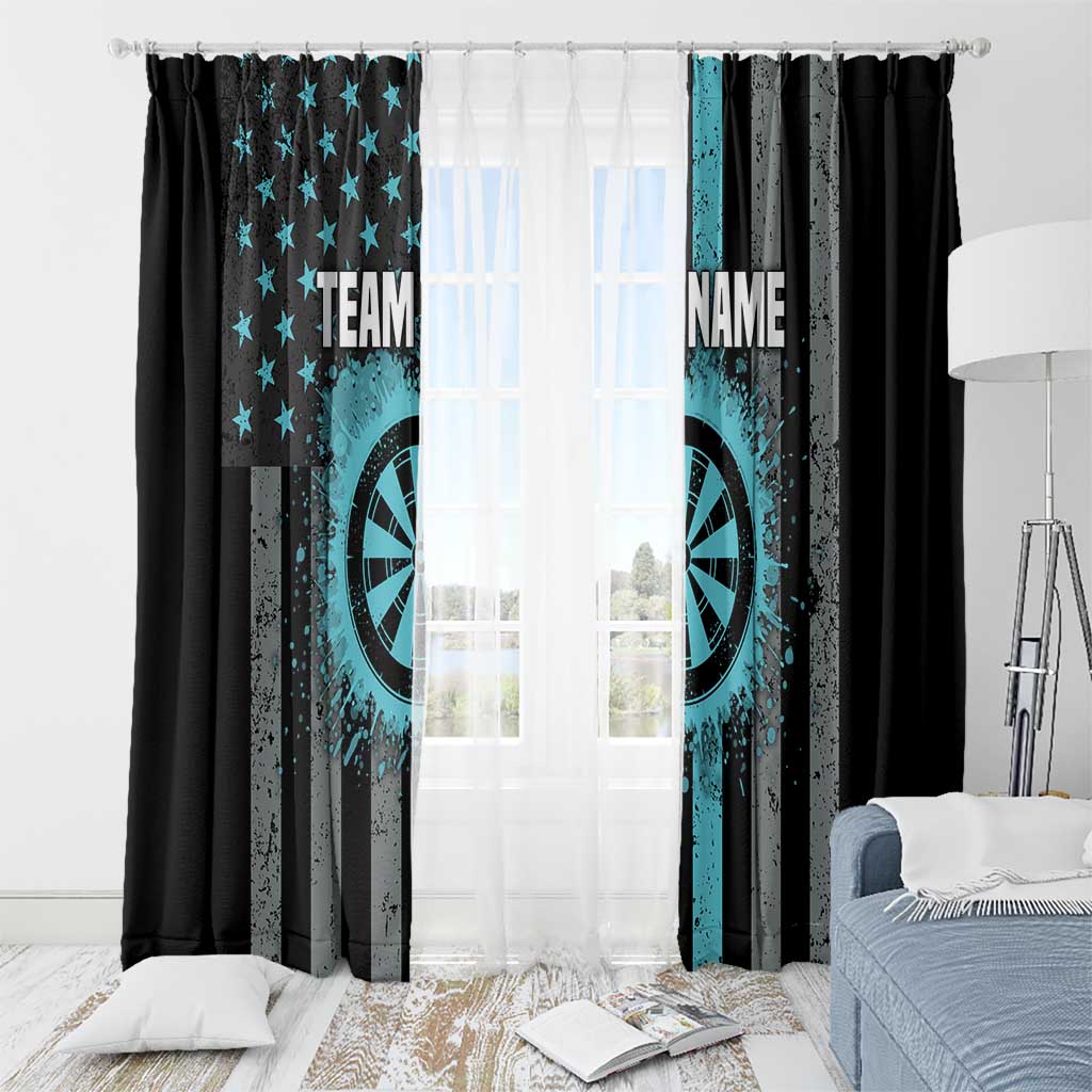 Custom Turquoise US Patriotic Darts Window Curtain Blue American Flag Pattern - Grunge Paint Splatter - Wonder Print Shop