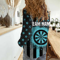 Custom Turquoise US Patriotic Darts Women Casual Shirt Blue American Flag Pattern - Grunge Paint Splatter - Wonder Print Shop